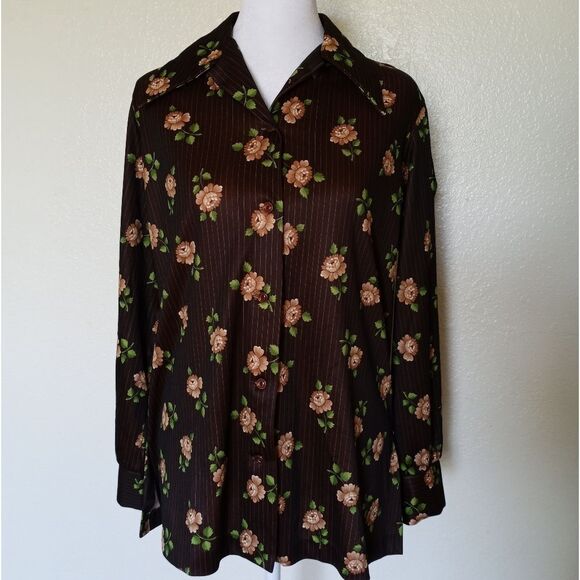 Vintage Tops - Pinstripe rose button up